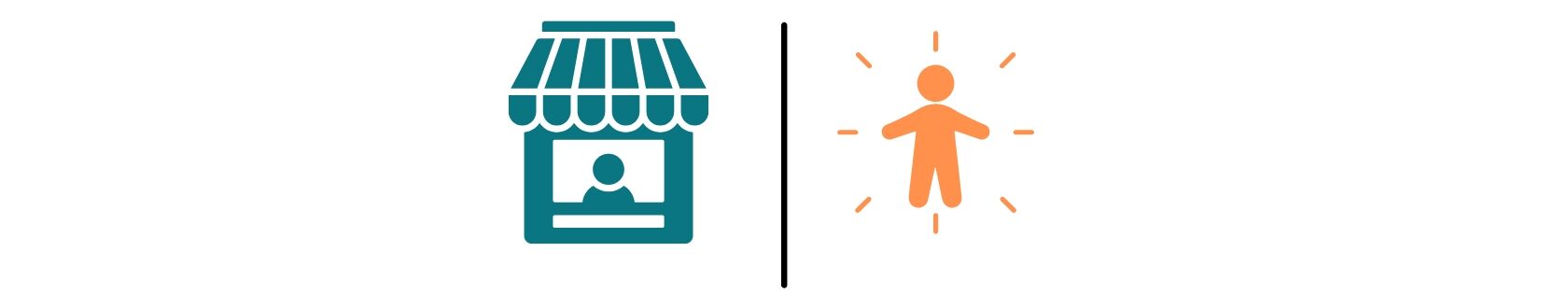 Separate Accounts = Cleaner Records White background, blue graphic of a business building on the left, a black line separating it from the right, a orange graphic of a person.